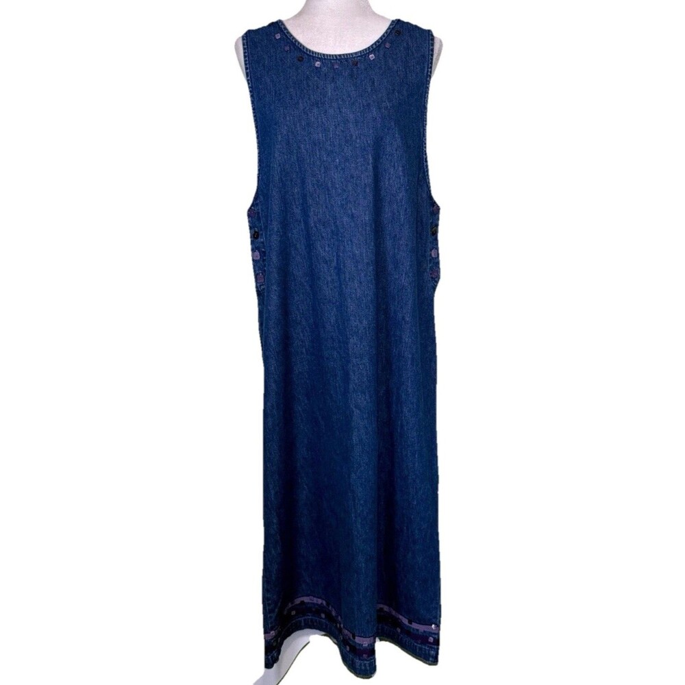 Women Denim Maxi‎ Dress Sleeveless Prairie Cottagecore Modest Church Size Large